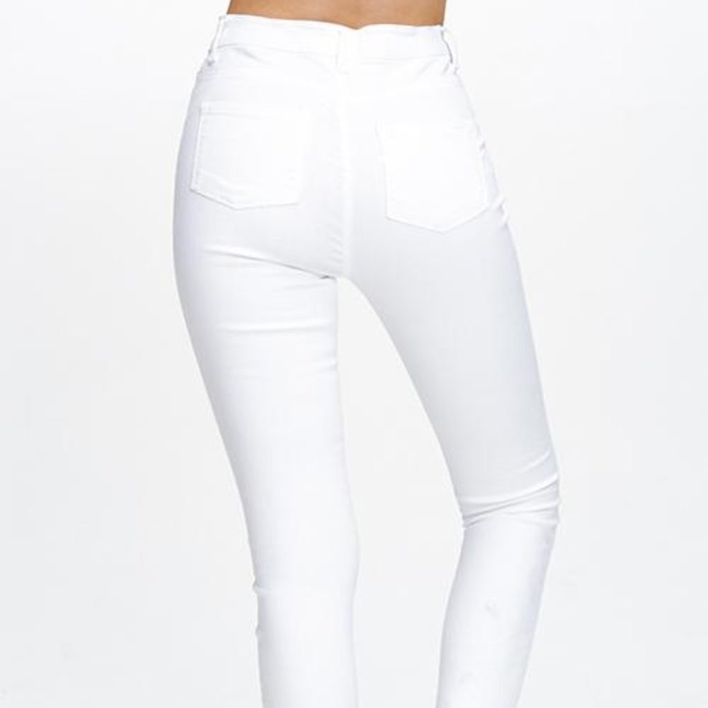 High Waisted Button Up White Jeans - Picture 5 of 5
